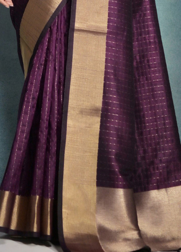 Wine Dupion Silk Saree With Blouse Piece