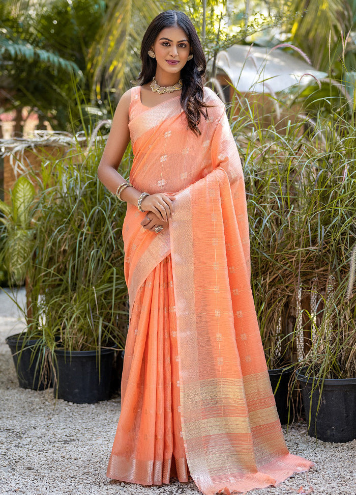 Orange Cotton Saree With Blouse Piece