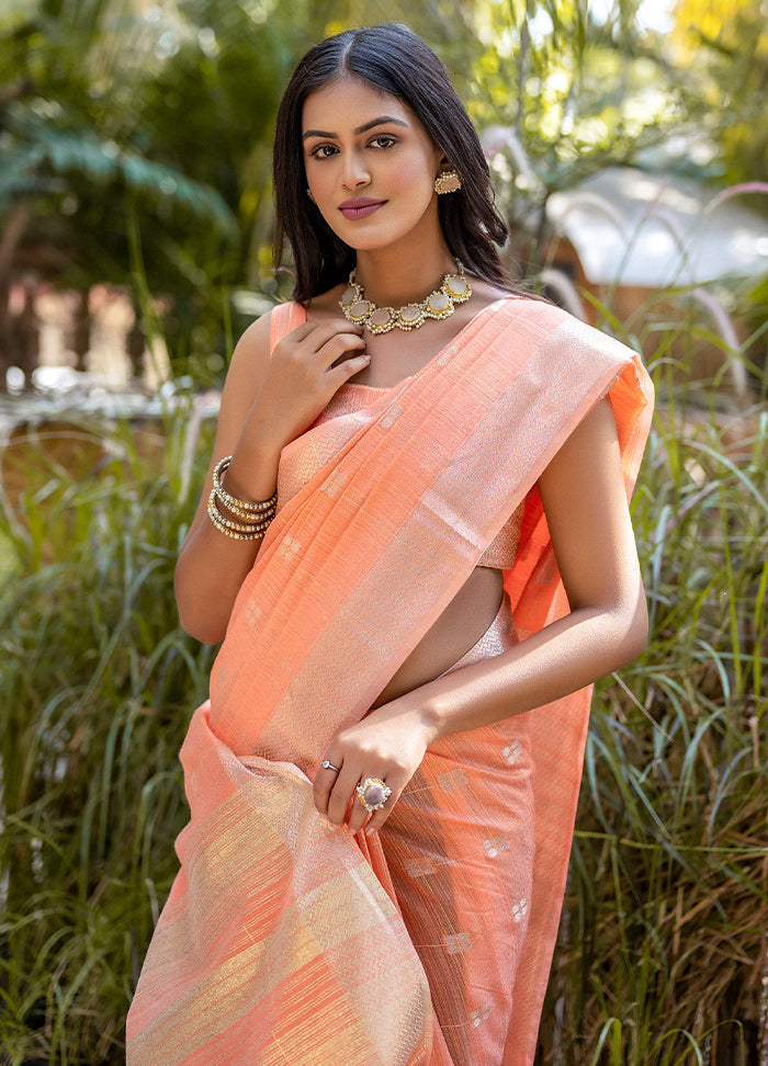 Orange Cotton Saree With Blouse Piece