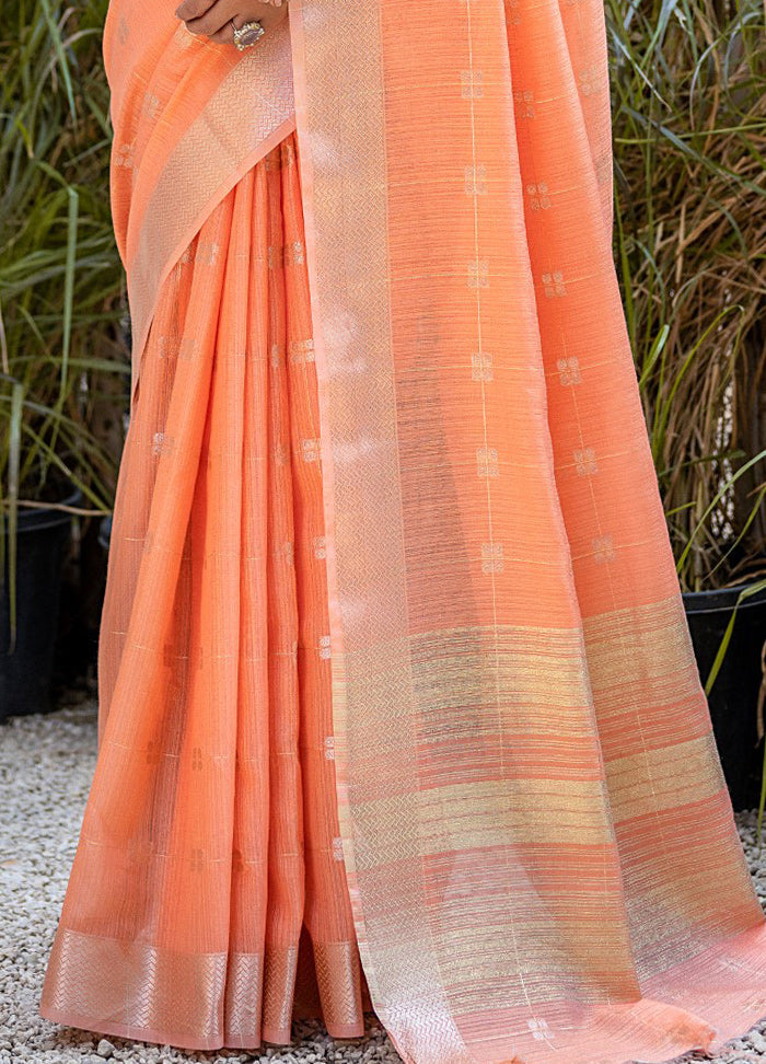 Orange Cotton Saree With Blouse Piece