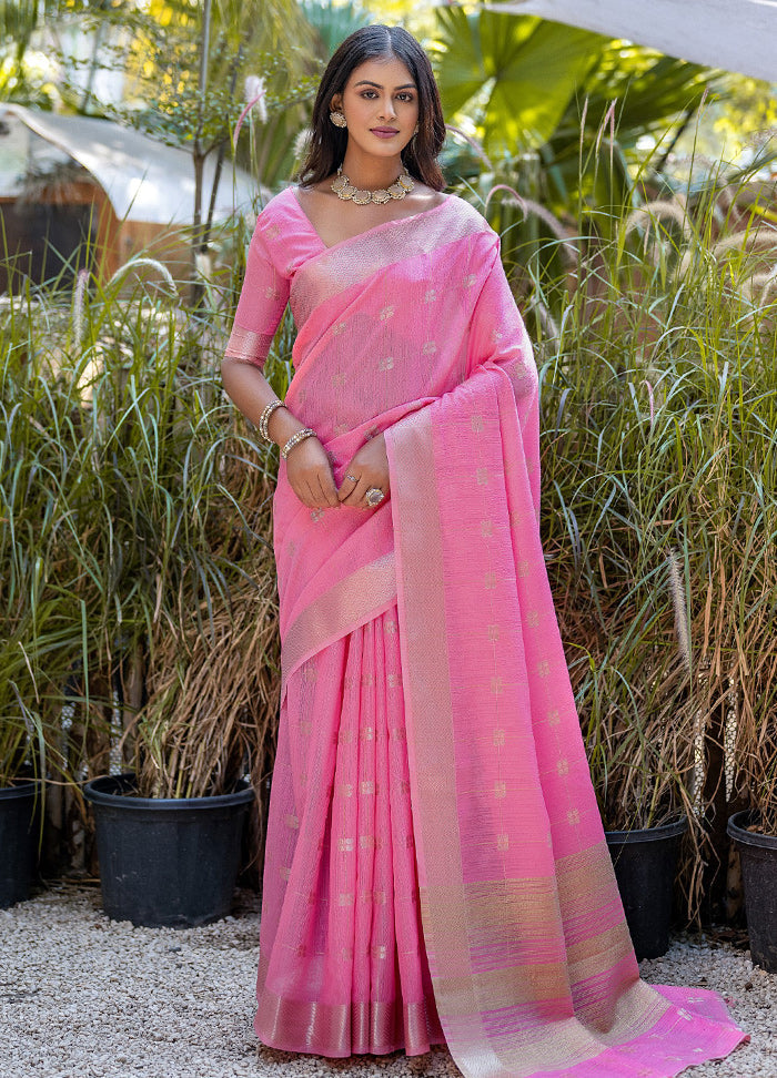 Pink Cotton Saree With Blouse Piece