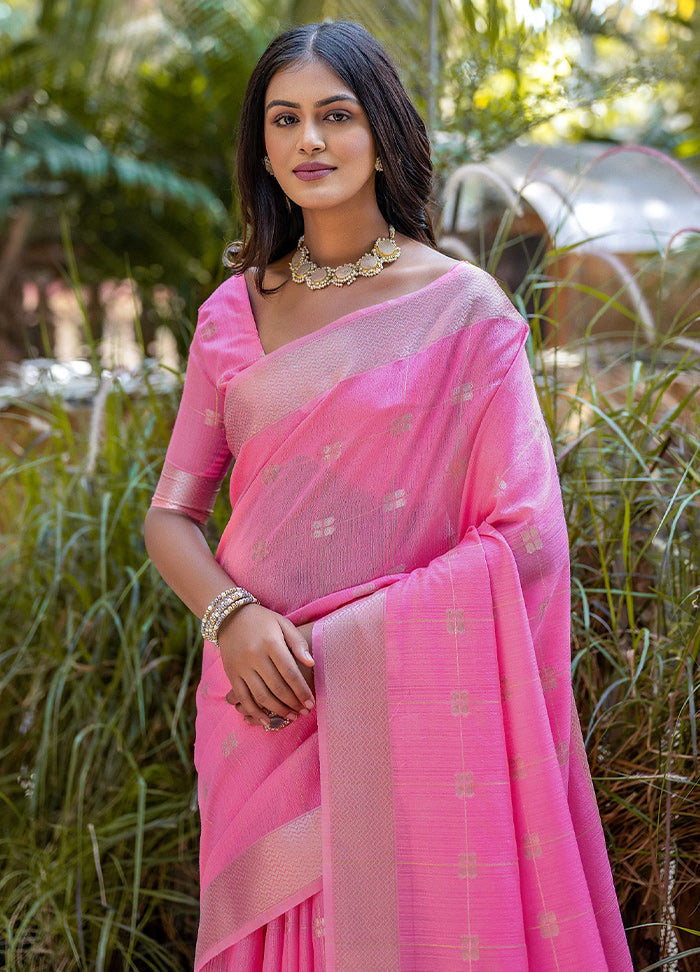 Pink Cotton Saree With Blouse Piece