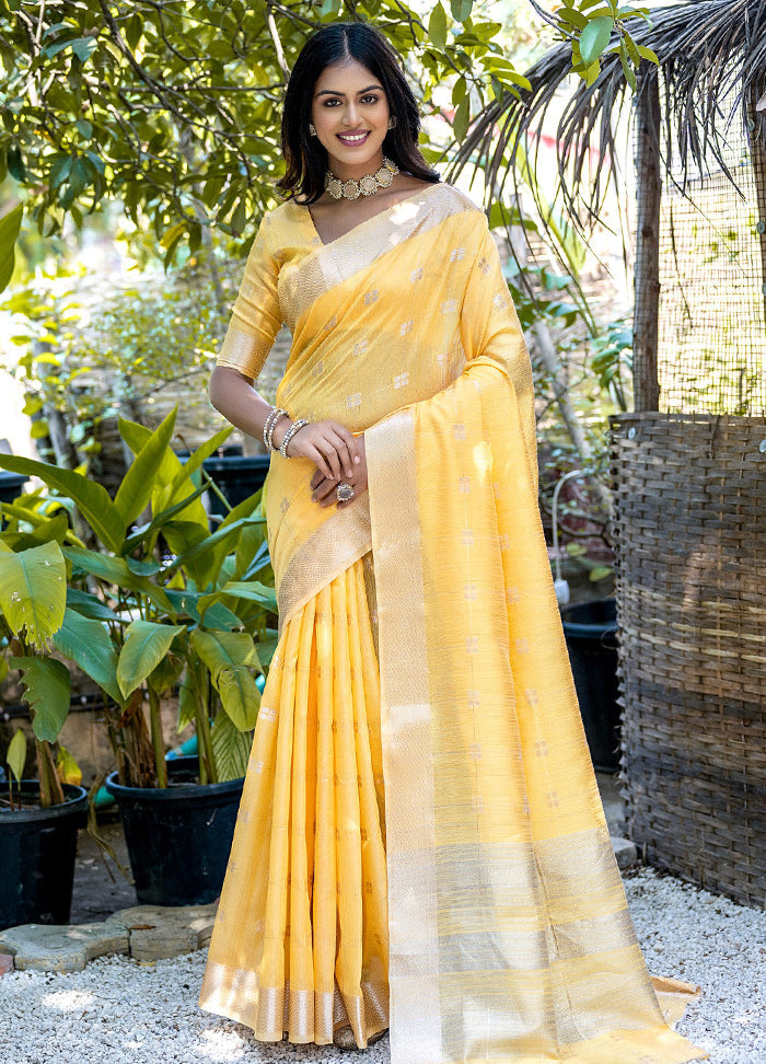 Yellow Cotton Saree With Blouse Piece