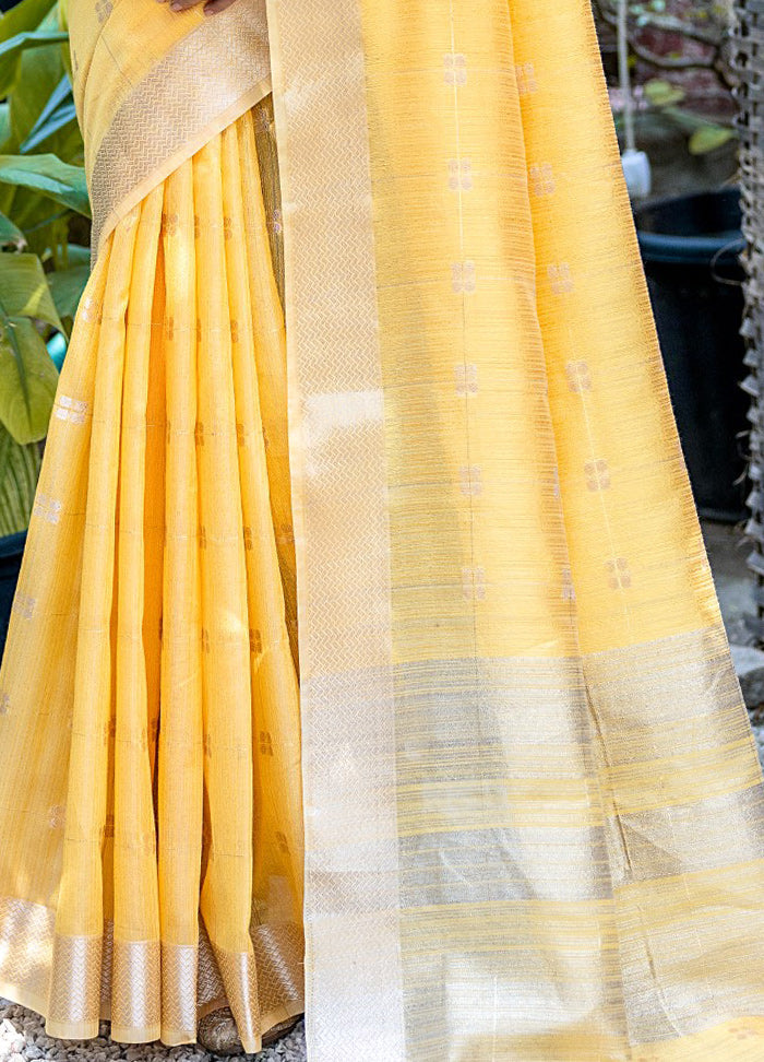 Yellow Cotton Saree With Blouse Piece