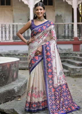 Blue Dupion Silk Saree With Blouse Piece