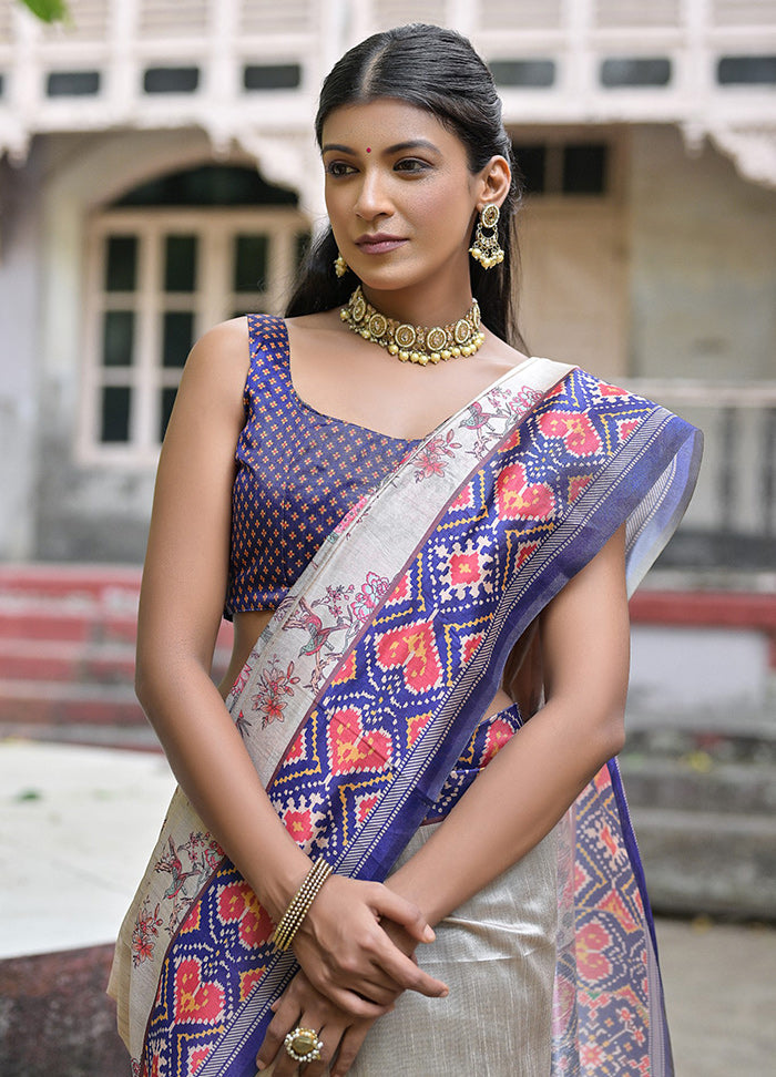 Blue Dupion Silk Saree With Blouse Piece