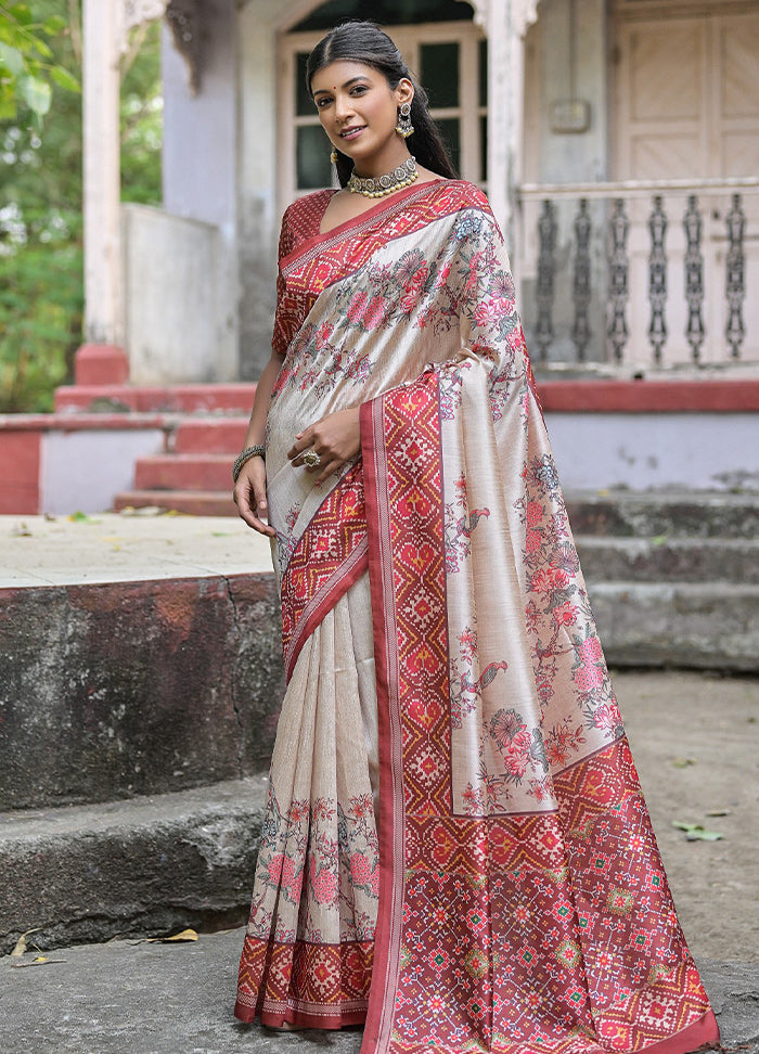 Coffee Dupion Silk Saree With Blouse Piece