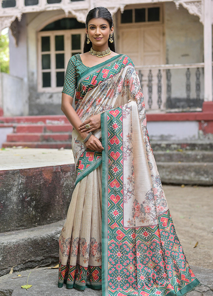 Green Dupion Silk Saree With Blouse Piece