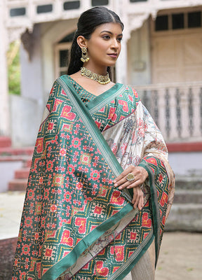 Green Dupion Silk Saree With Blouse Piece