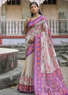 Purple Dupion Silk Saree With Blouse Piece