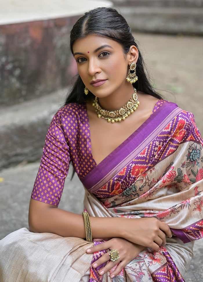 Purple Dupion Silk Saree With Blouse Piece