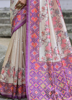 Purple Dupion Silk Saree With Blouse Piece