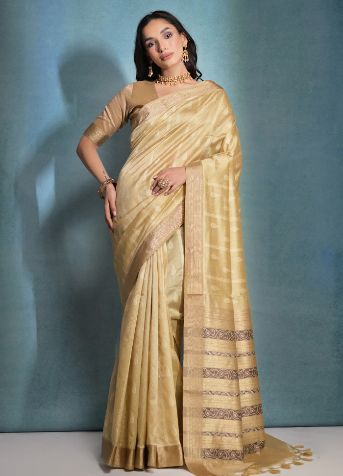 Beige Dupion Silk Saree With Blouse Piece