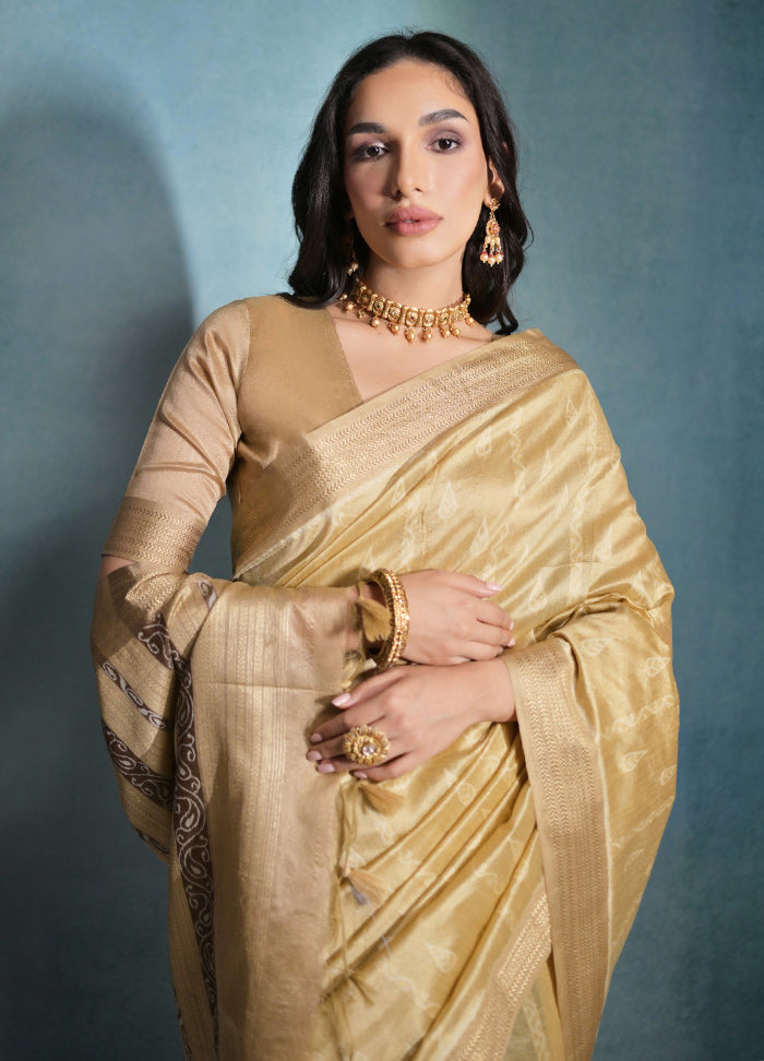 Beige Dupion Silk Saree With Blouse Piece