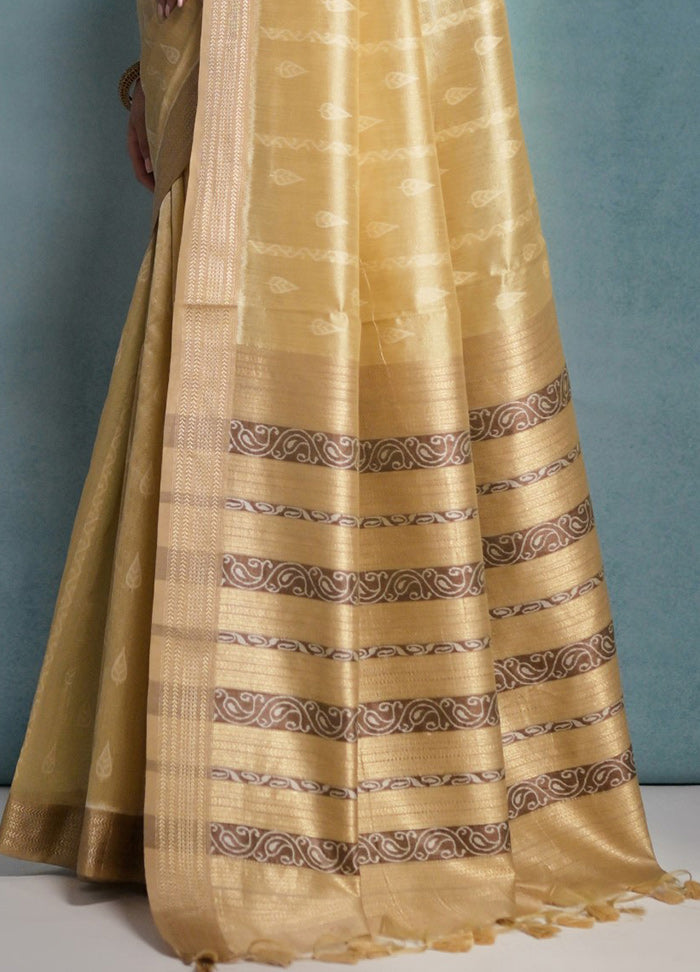 Beige Dupion Silk Saree With Blouse Piece