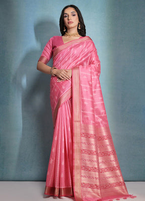 Pink Dupion Silk Saree With Blouse Piece