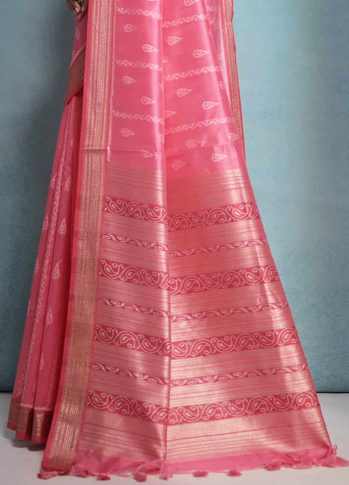 Pink Dupion Silk Saree With Blouse Piece