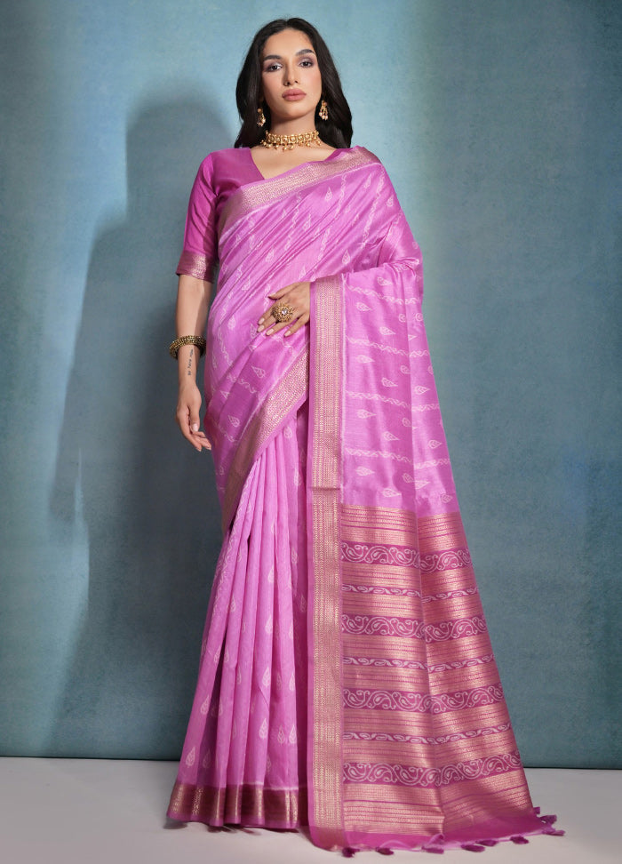 Pink Dupion Silk Saree With Blouse Piece