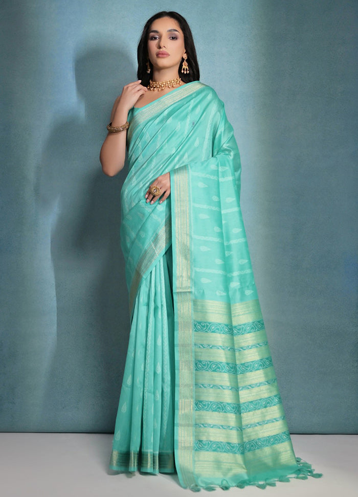 Sea Green Dupion Silk Saree With Blouse Piece