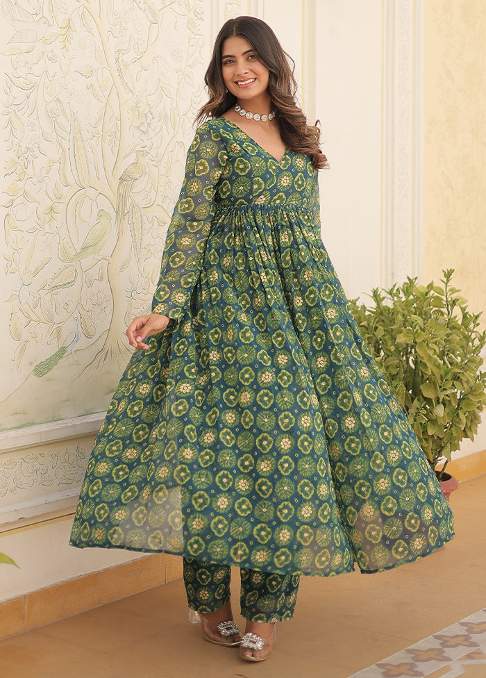 Green Readymade Georgette Indian Dress