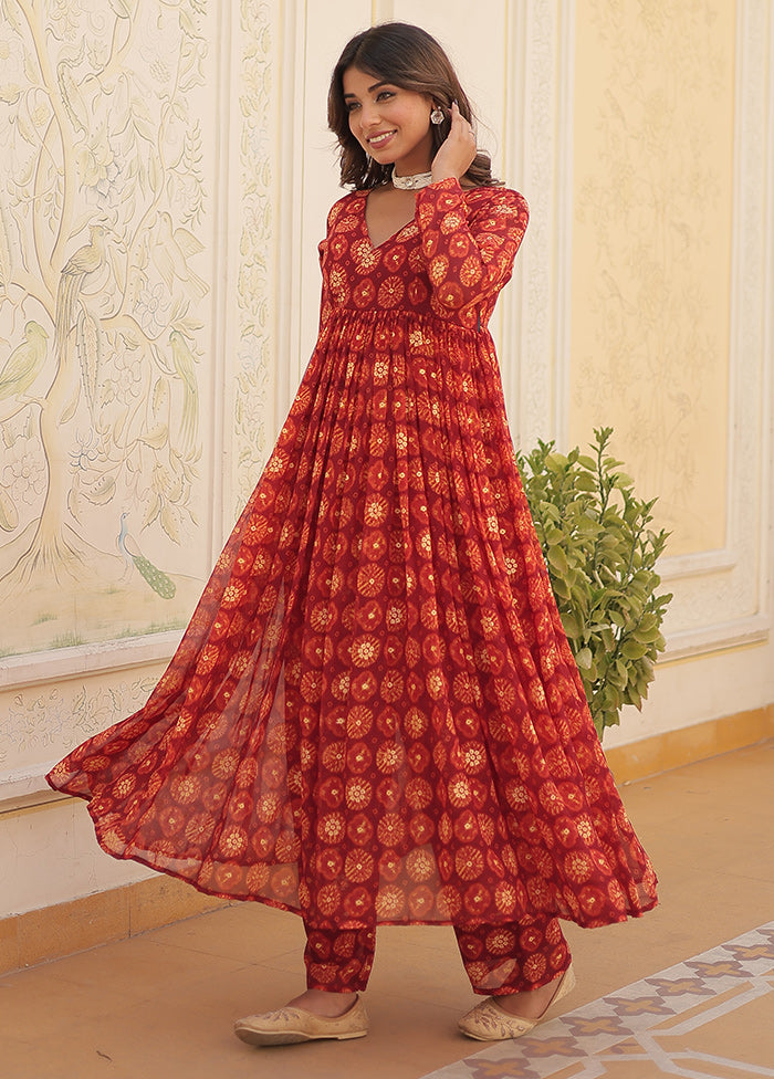 Red Readymade Georgette Indian Dress