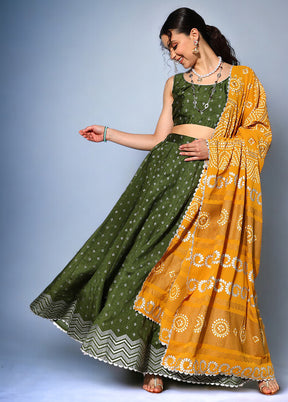 Dark Green Silk Readymade Lehenga With Dupatta