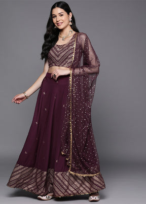 Wine Silk Readymade Lehenga With Dupatta