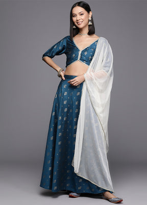 Teal Blue Silk Readymade Lehenga With Dupatta