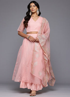 Pink Net Readymade Lehenga With Dupatta