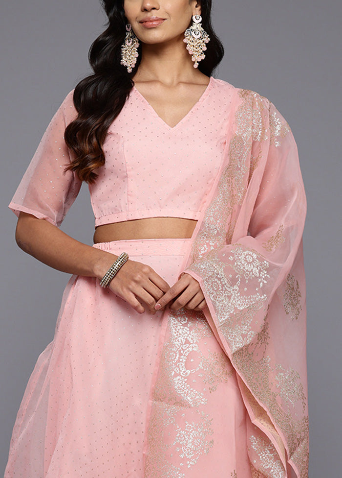 Pink Net Readymade Lehenga With Dupatta