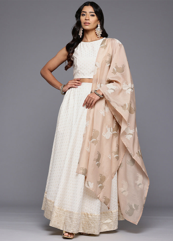 Off White Silk Readymade Lehenga With Dupatta