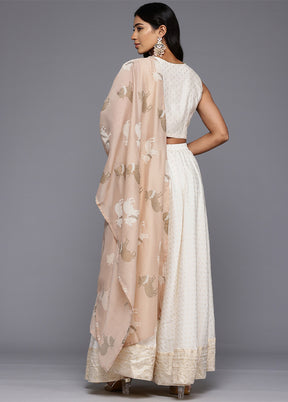 Off White Silk Readymade Lehenga With Dupatta