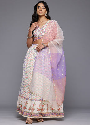 Off White Silk Readymade Lehenga With Dupatta