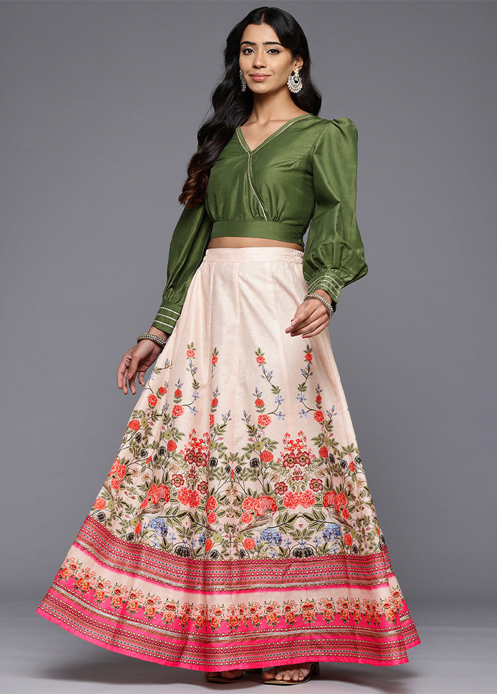 Cream Silk Readymade Lehenga