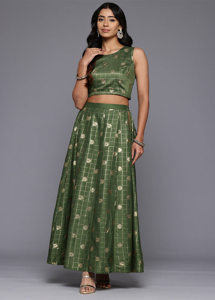 Olive Green Silk Readymade Lehenga