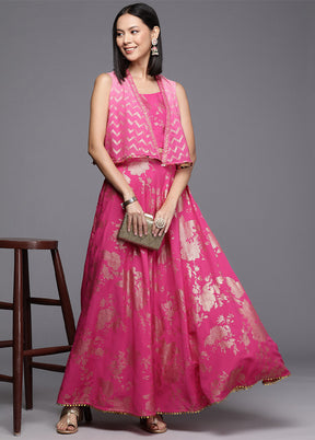 3 Pc Pink Readymade Silk Top Set