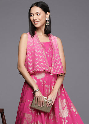 3 Pc Pink Readymade Silk Top Set