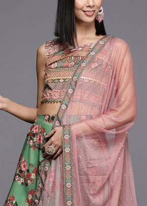 Green Silk Readymade Lehenga With Dupatta