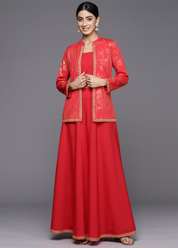 3 Pc Red Readymade Silk Top Set