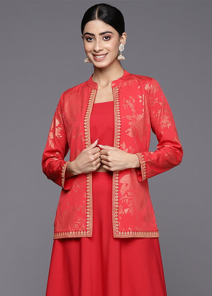 3 Pc Red Readymade Silk Top Set