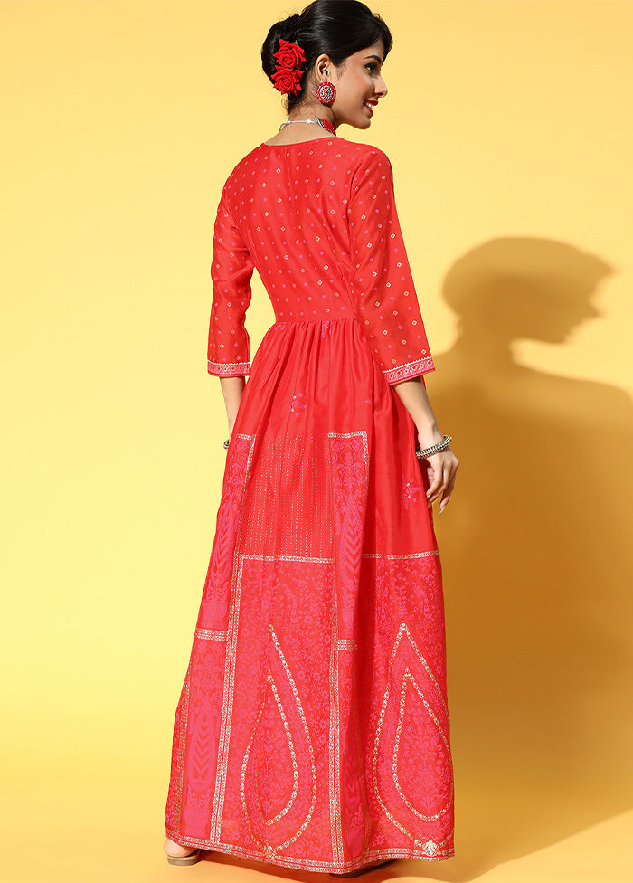 Red Readymade Polyester Indian Dress