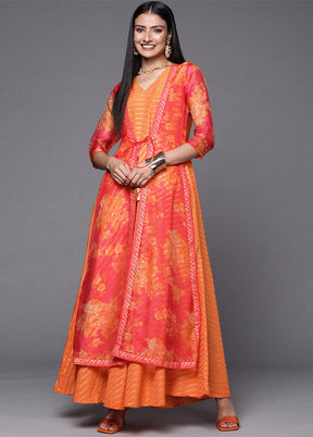 Orange Readymade Silk Indian Dress