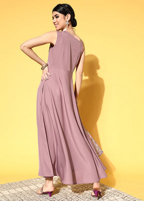 Mauve Readymade Silk Indian Dress