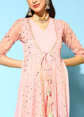 Pink Readymade Polyester Indian Dress