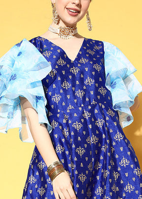Royal Blue Readymade Silk Indian Dress