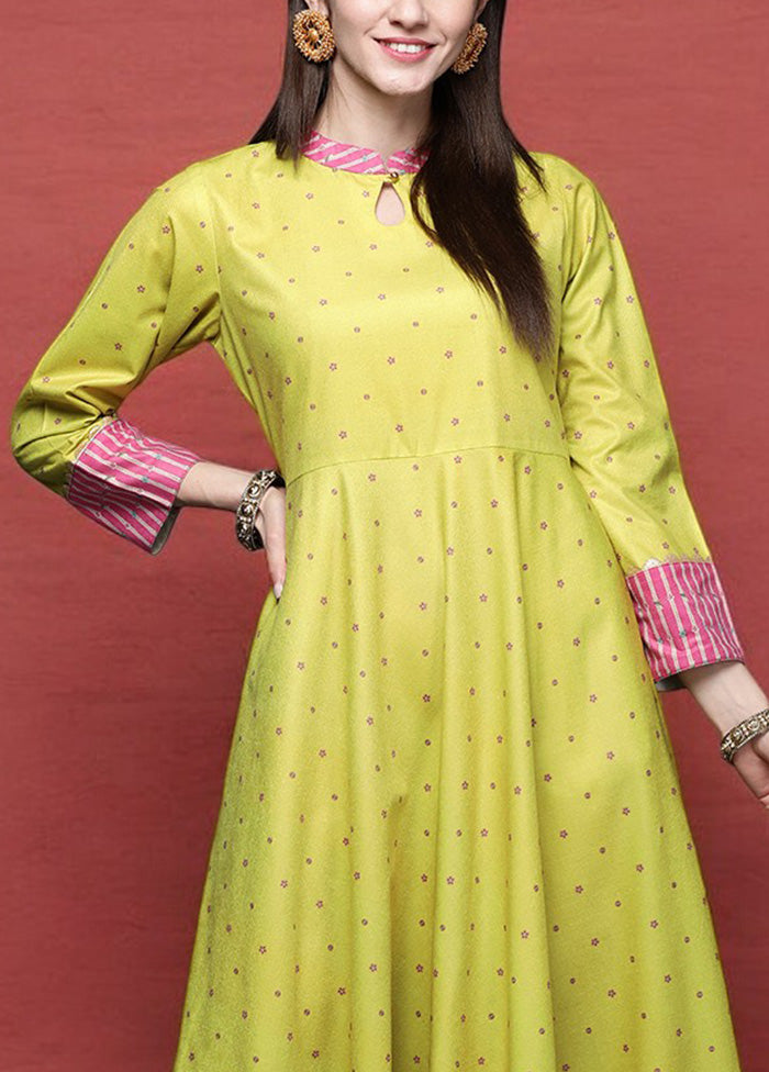 Yellow Readymade Velvet Indian Dress