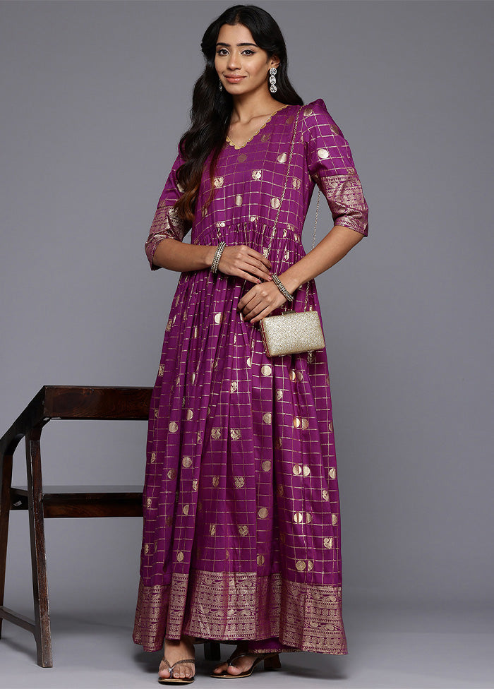 Purple Readymade Silk Indian Dress