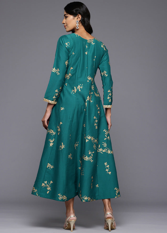 Green Readymade Silk Indian Dress