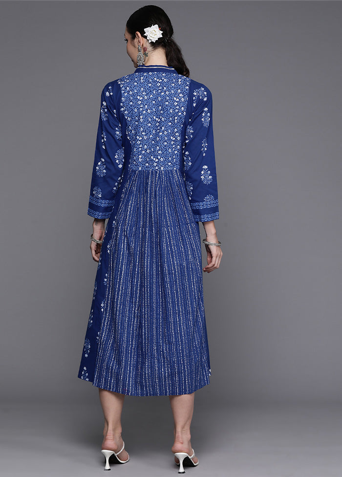 Indigo Blue Readymade Cotton Indian Dress
