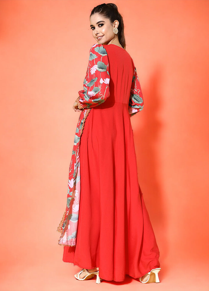 Red Readymade Silk Indian Dress